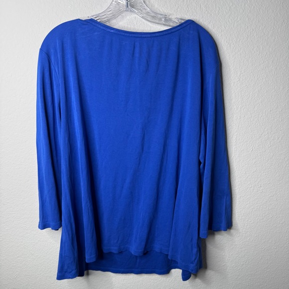 Talbots Tee Woman 2X Blue 100% Pima Cotton Long Sleeve Boat Neck Top - Picture 8 of 9